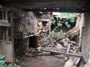 Inside the outhouses